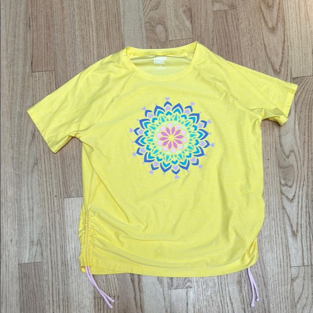 Lands' End Swim Shirt Rashguard Yellow with Blue Mandala Design